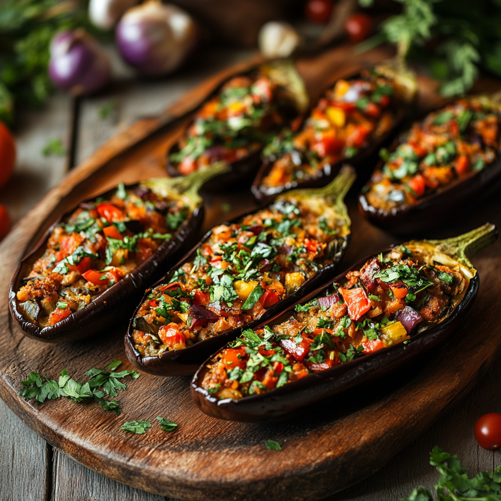Leckeres vegetarisches Rezept für gefüllte Auberginen