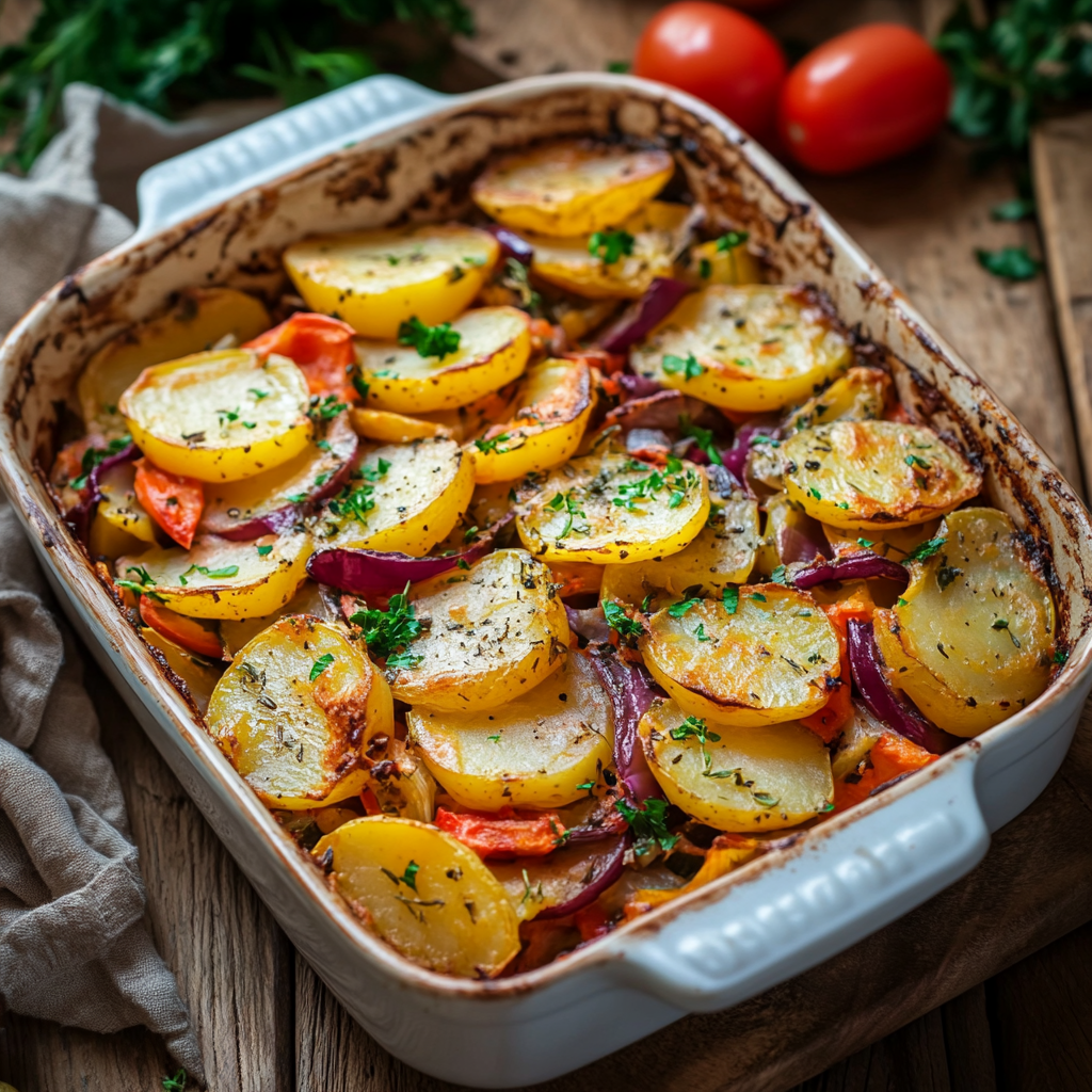 Vegetarischer Gemüse-Kartoffelauflauf Einfaches Rezept