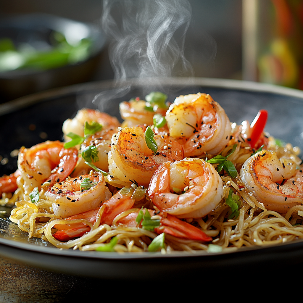 Leckeres Rezept für schnelle Nudeln mit Garnelen
