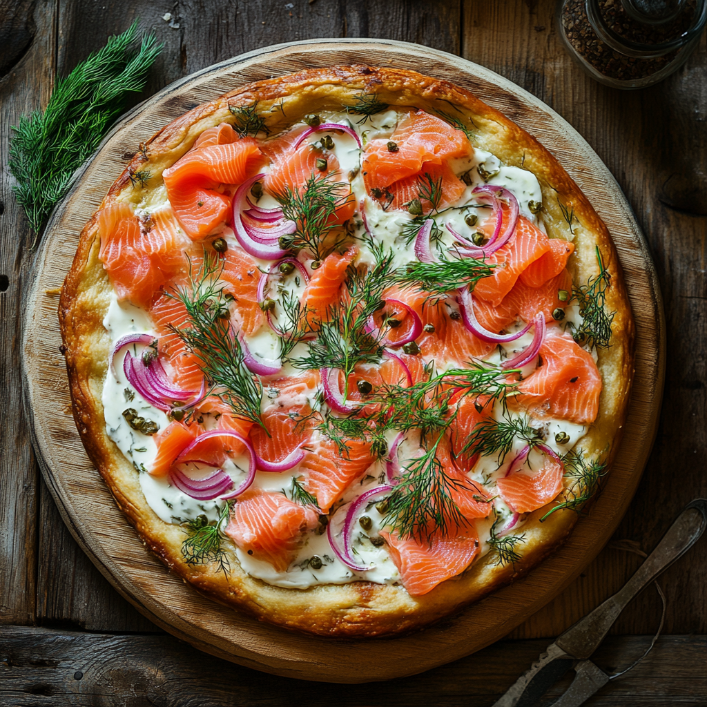 Einfaches und leckeres Flammkuchen Rezept mit Lachs