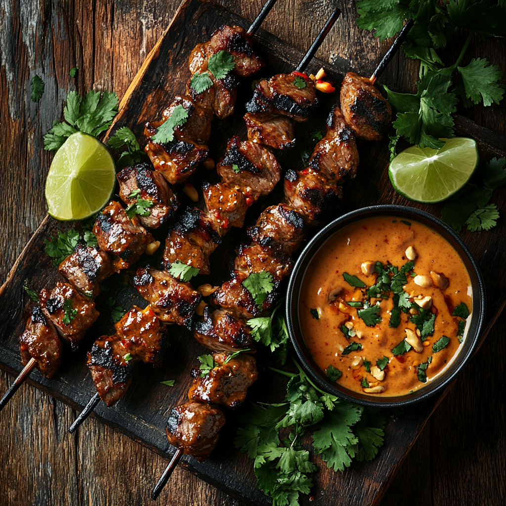 Originales Rezept für Saté-Spieße mit Erdnusssoße